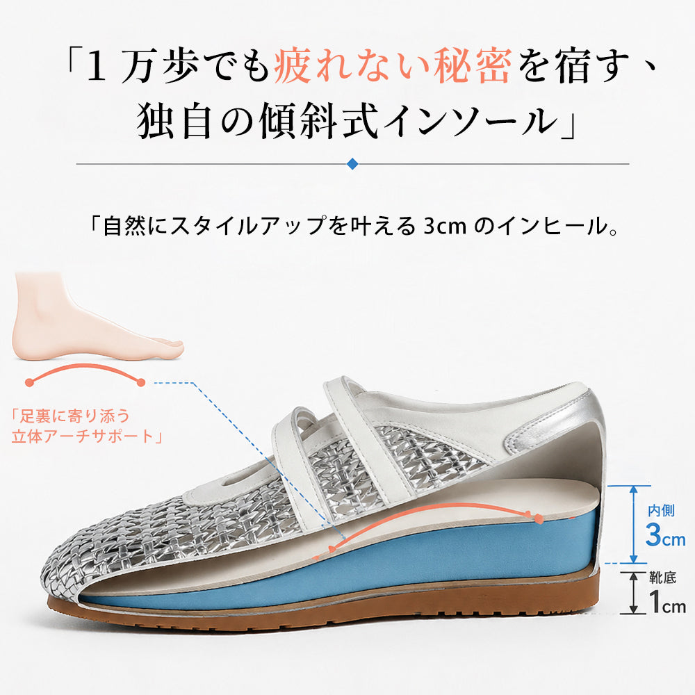 【4cmヒールで美脚効果】 メッシュサンダル 厚底 スニーカー レディース 編み込み メッシュ 通気性 柔らかい 痛くない 疲れない スリッポン マジックテープ 脱ぎ履き楽々 抗菌防臭 吸湿速乾 防滑 グリップ力 軽量 カジュアル おしゃれ 春夏