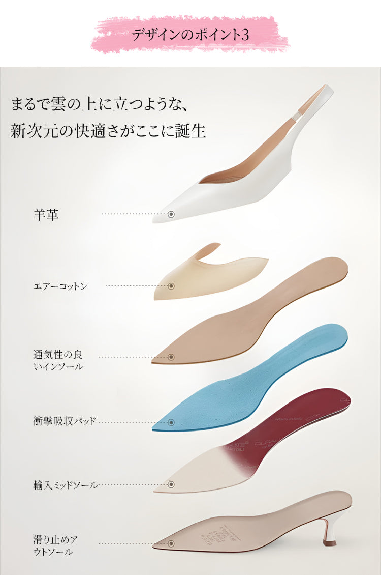 ポインテッドトゥ バックストラップパンプス 5.5cmヒール 走れる 痛くない