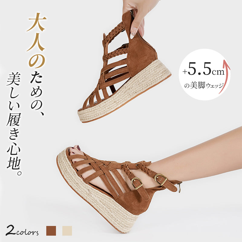 レトロ厚底本革ローマサンダル