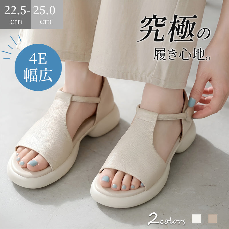 ＼大人可愛い×美脚／ Tストラップ サンダル 4E 幅広 痛くない 蒸れにくい ローヒール 厚底 レディース ストラップ 楽ちん 歩きやすい 疲れにくい 走れる 外反母趾 甲高 抗菌防臭 きれいめ 上品