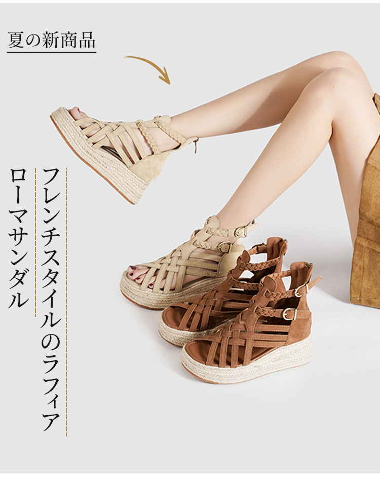 レトロ厚底本革ローマサンダル