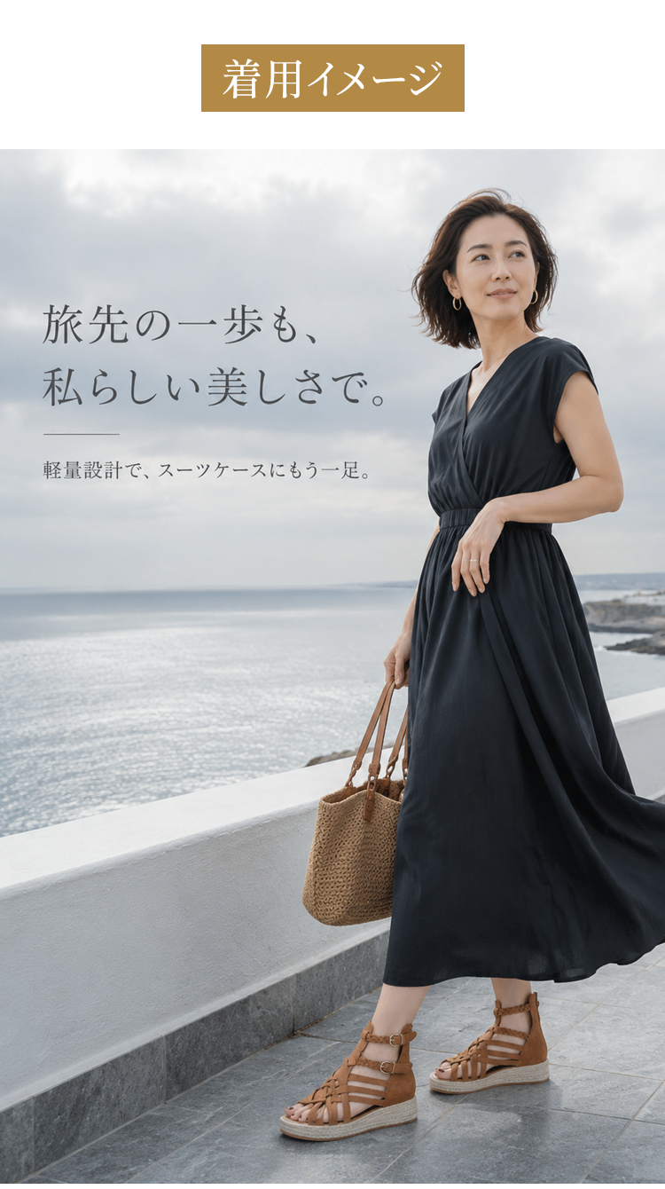 レトロ厚底本革ローマサンダル
