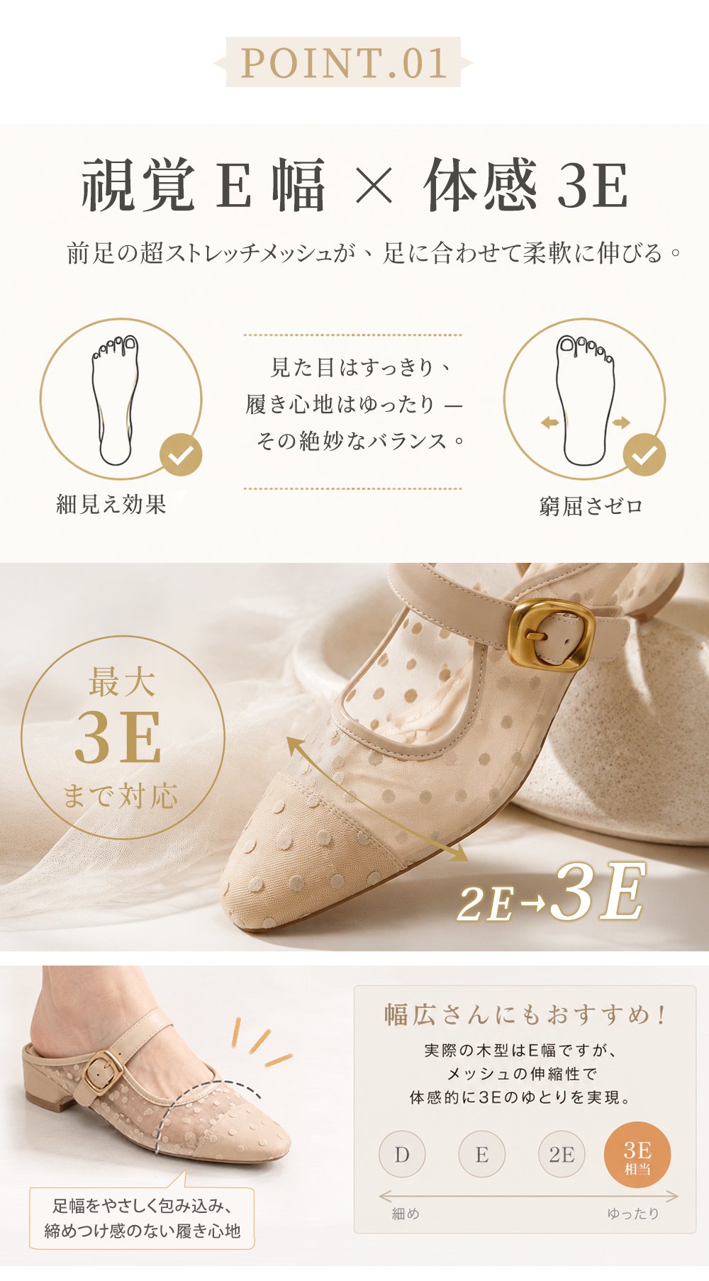 透け感のあるメッシュ × ドット柄ミュール