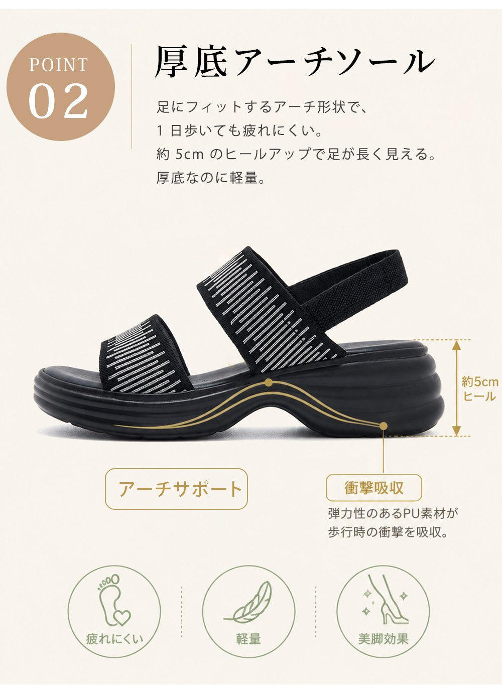 厚底・軽量・快適なサンダル