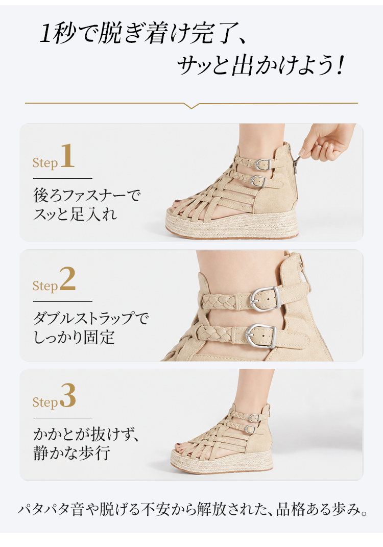 レトロ厚底本革ローマサンダル