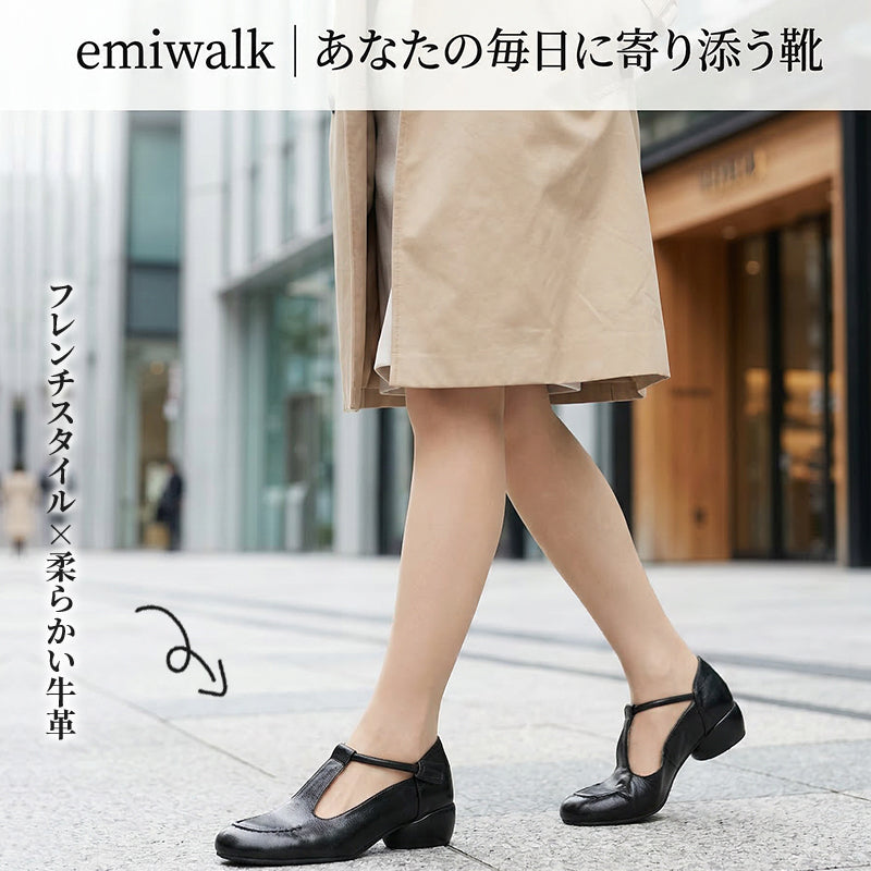 本革 Tストラップパンプス 痛くない 外反母趾対応 2.5cmローヒール コンフォートシューズ