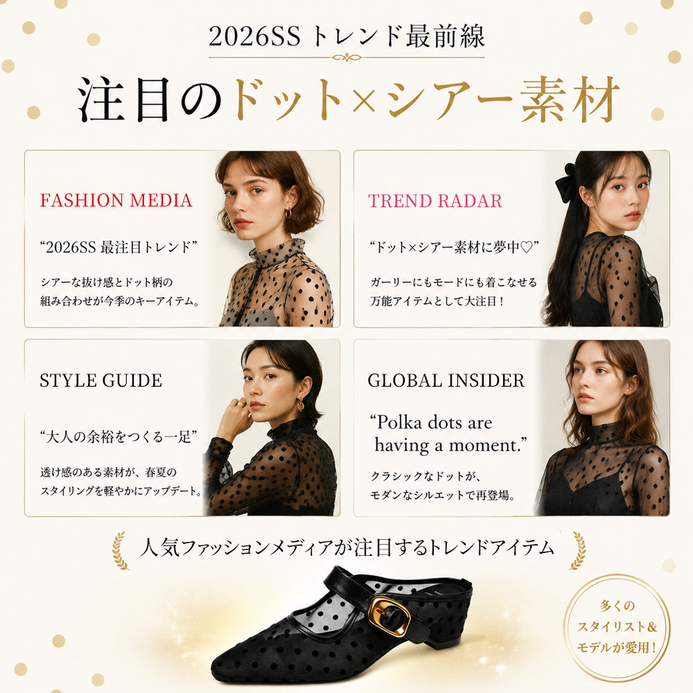 透け感のあるメッシュ × ドット柄ミュール